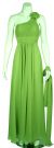 One Shoulder Floral Accent Pleated Formal Bridesmaid Dress in Lime Green